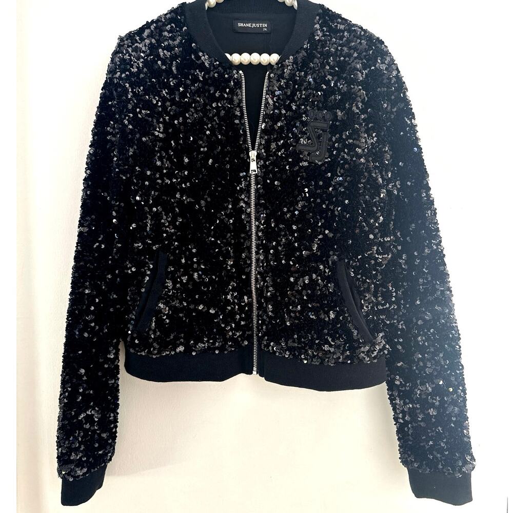 Shane Justin sequin jacket Inside lining Fitted Varsity style New years holiday